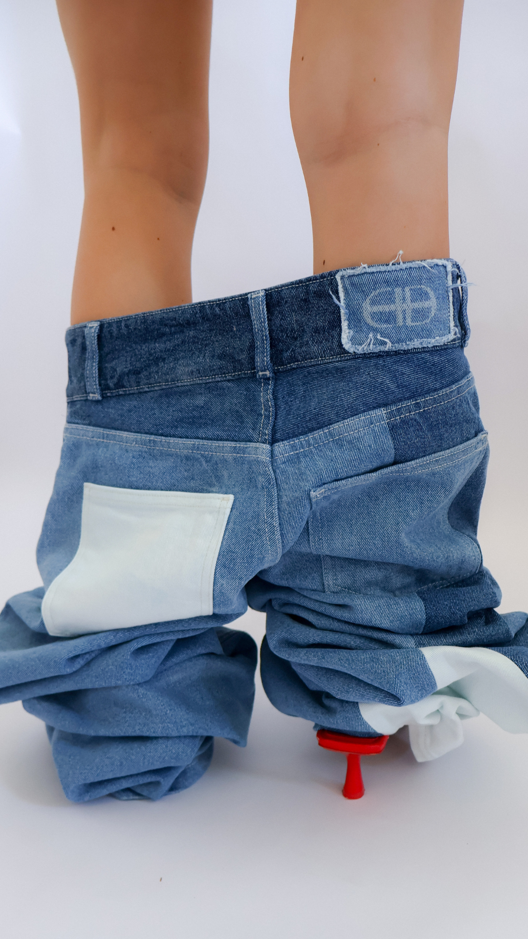 Patched denim pants