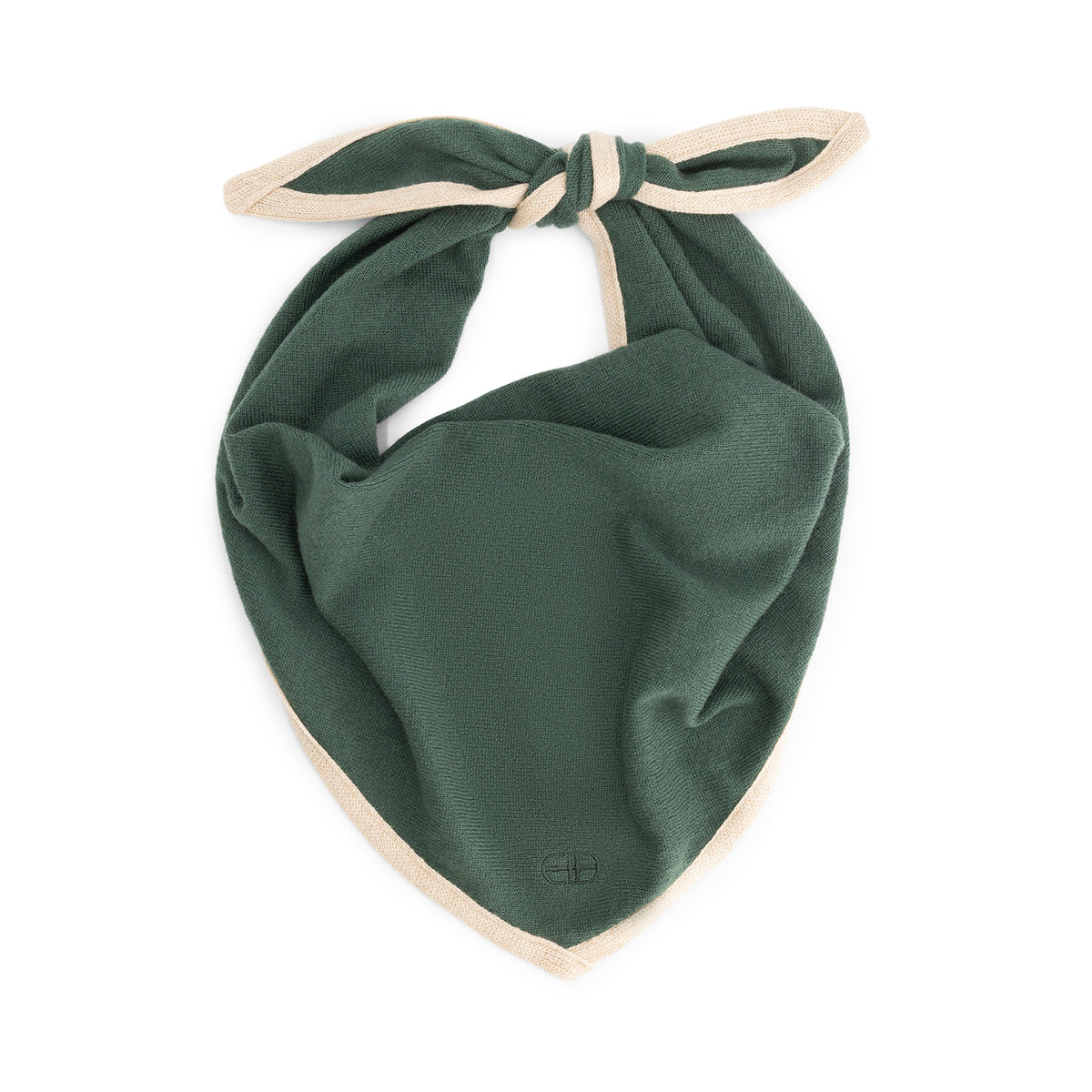 Green bandana with a knot on a white background