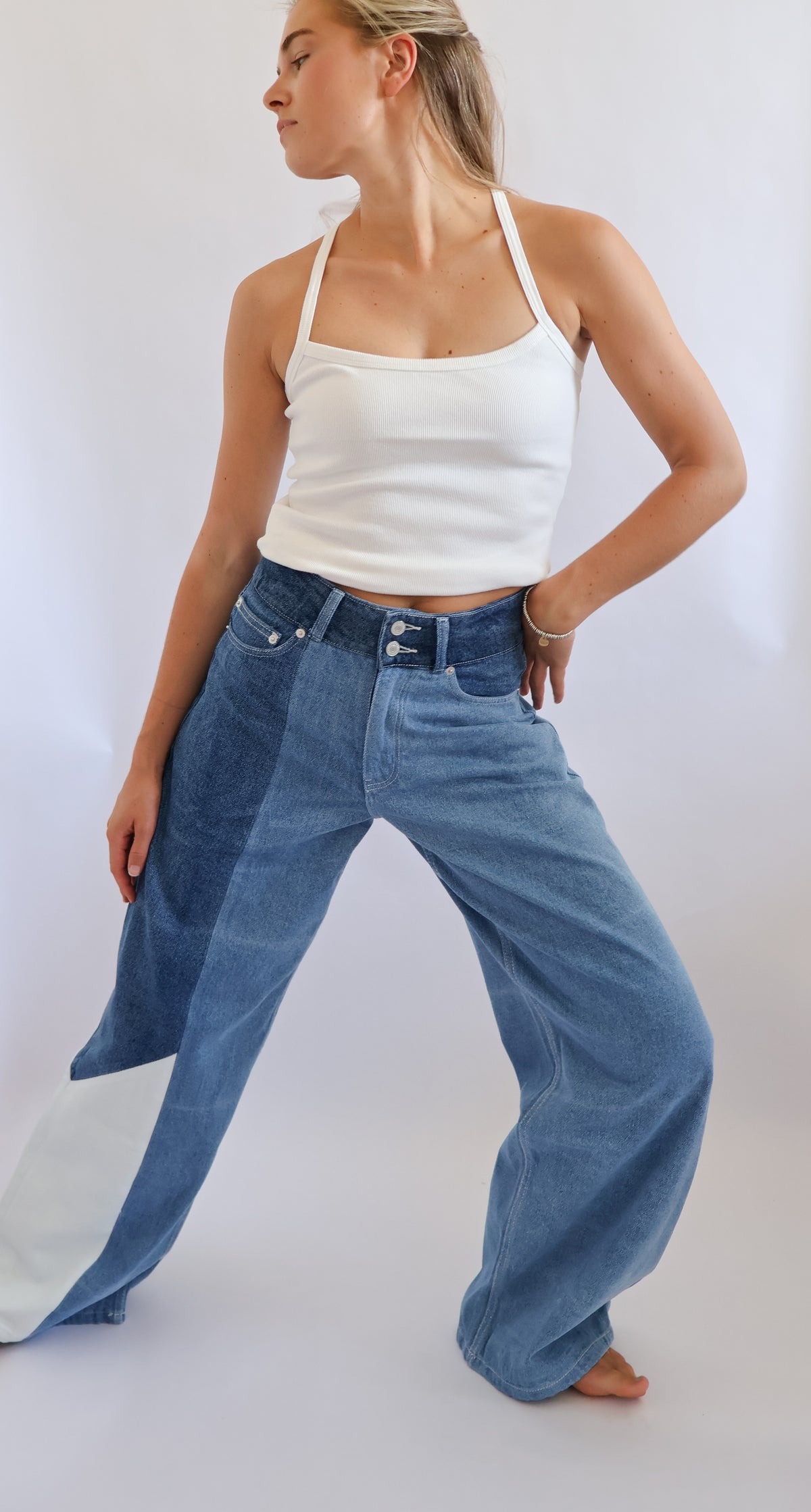 Patched denim pants