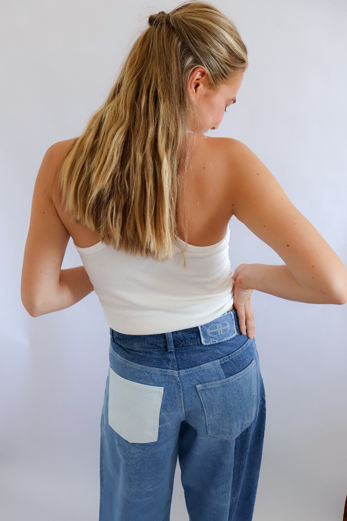 Patched denim pants